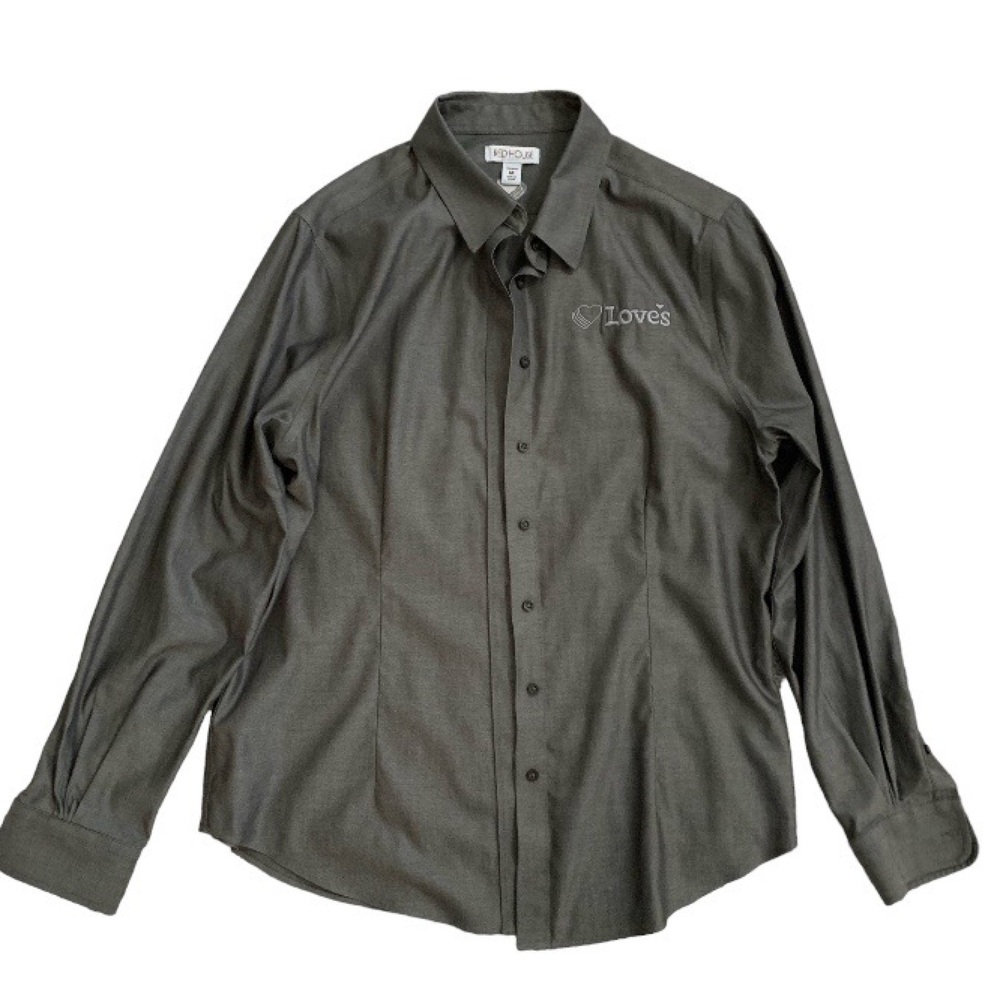 Red House Love's Women's Size M Button Down Gray Long Sleeved Cotton Shirt